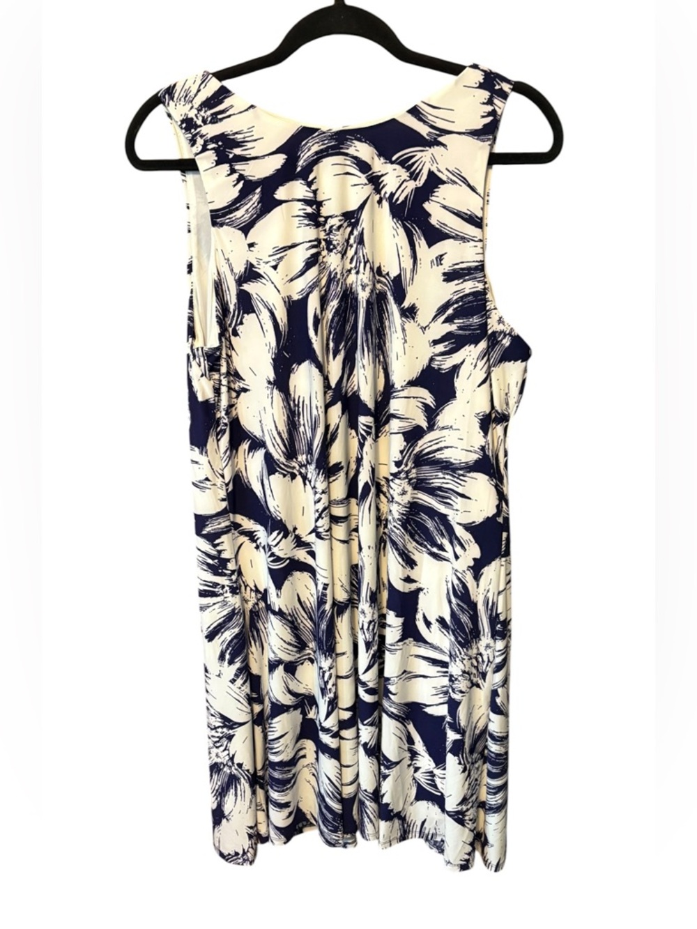 Anne Klein Navy White Floral A-Line Dress Size 16 Summer